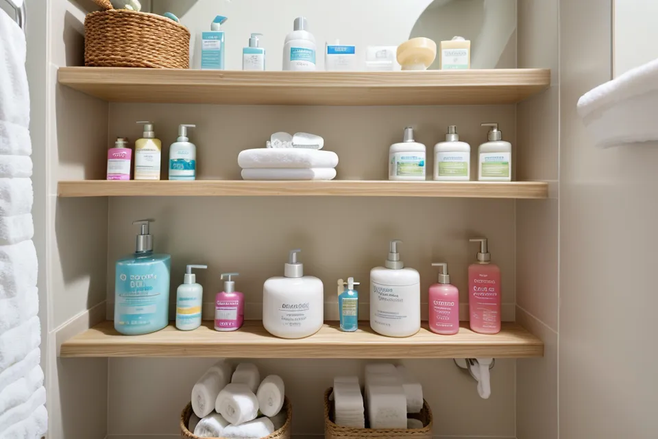 Bathroom counter set up for home dental care, with a water flosser supporting plaque prevention